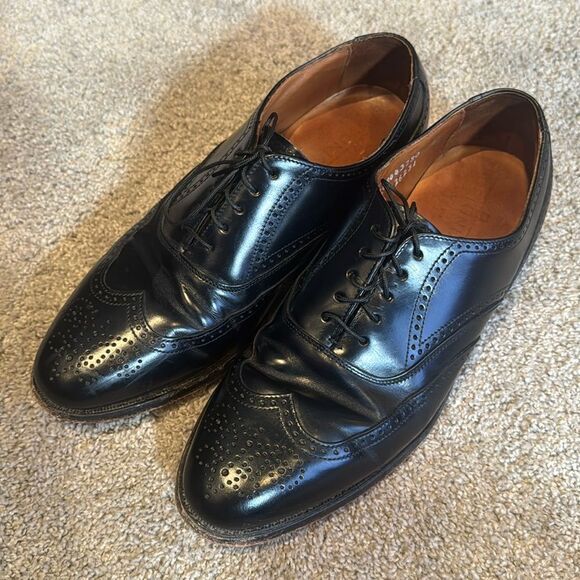 Vintage Men’s Bostonian Black Wing Tip Formal Dress Shoes Size 7.5 Made in USA - Picture 1 of 14